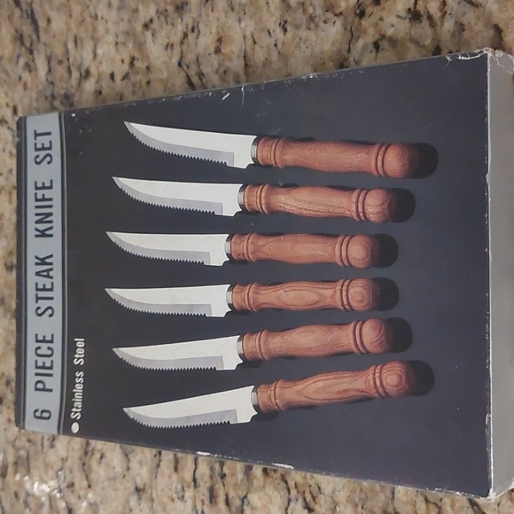 NWOT, VINTAGE STEAK KNIVES SET OF 6 WITH WOODEN HANDLE (VERY LIGHT) - Picture 5 of 5
